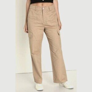 Lulus Womens Wide Leg Cargo Pants Size S Khaki Cotton Blend Casual Wearable With